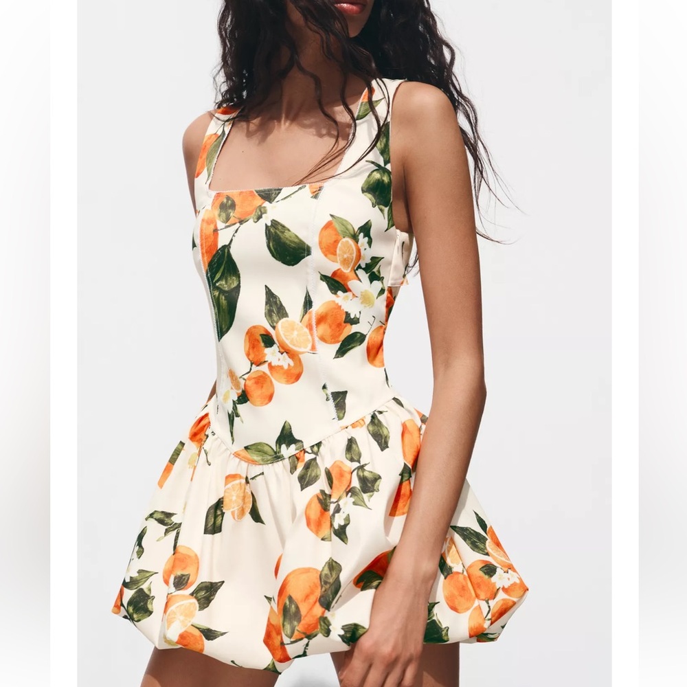 Zara Floral Mini Dress - Orange and Green